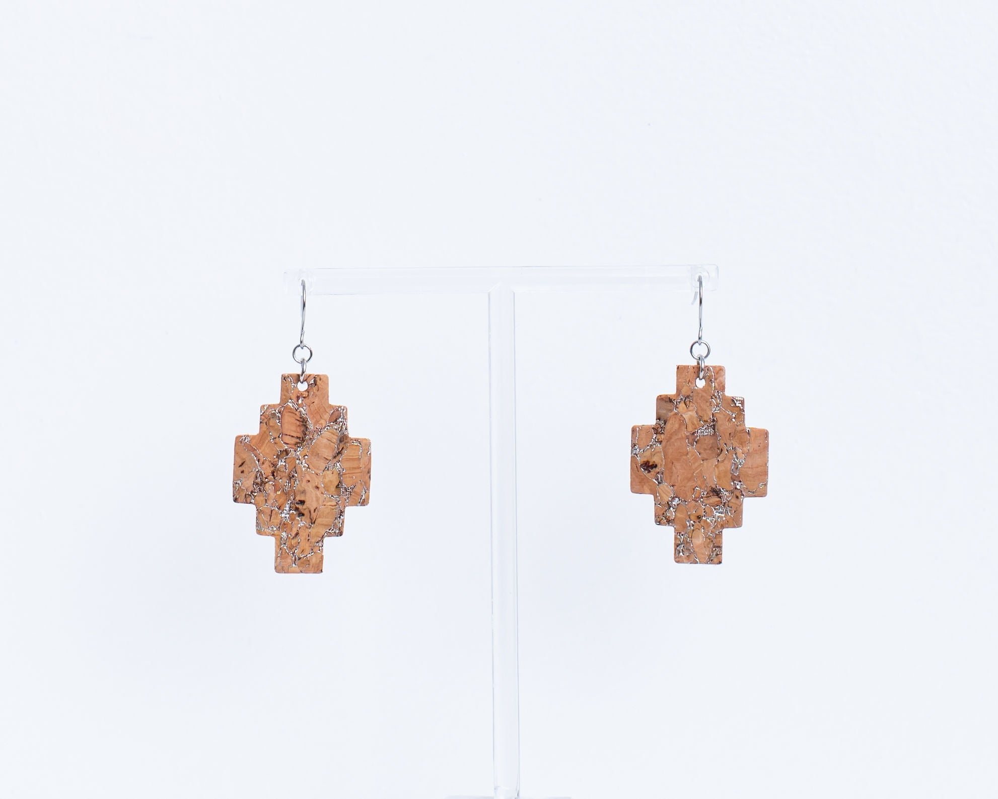 Cork Earrings-Aztec Silvered