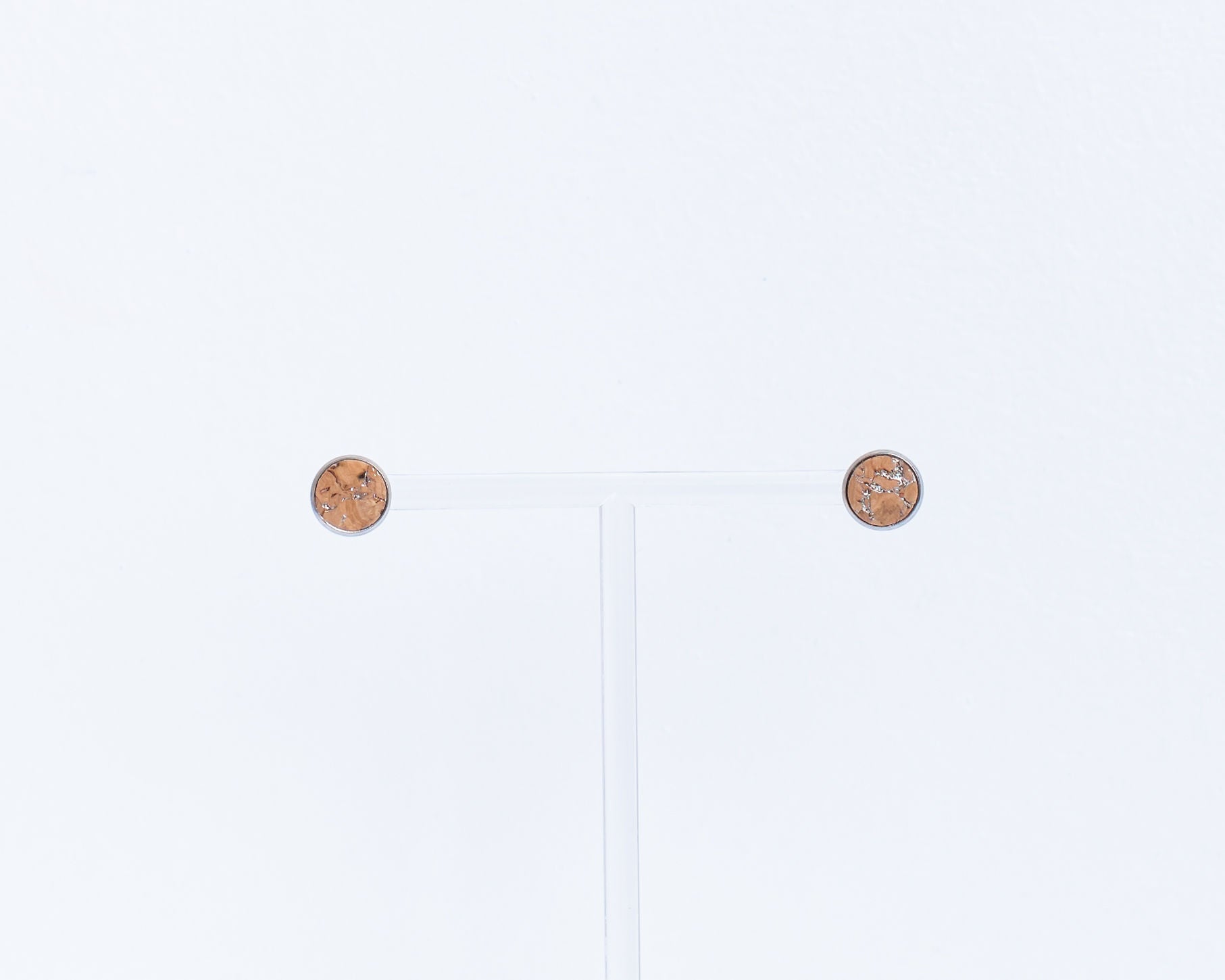 Cork Earrings - Round Stud Silvered
