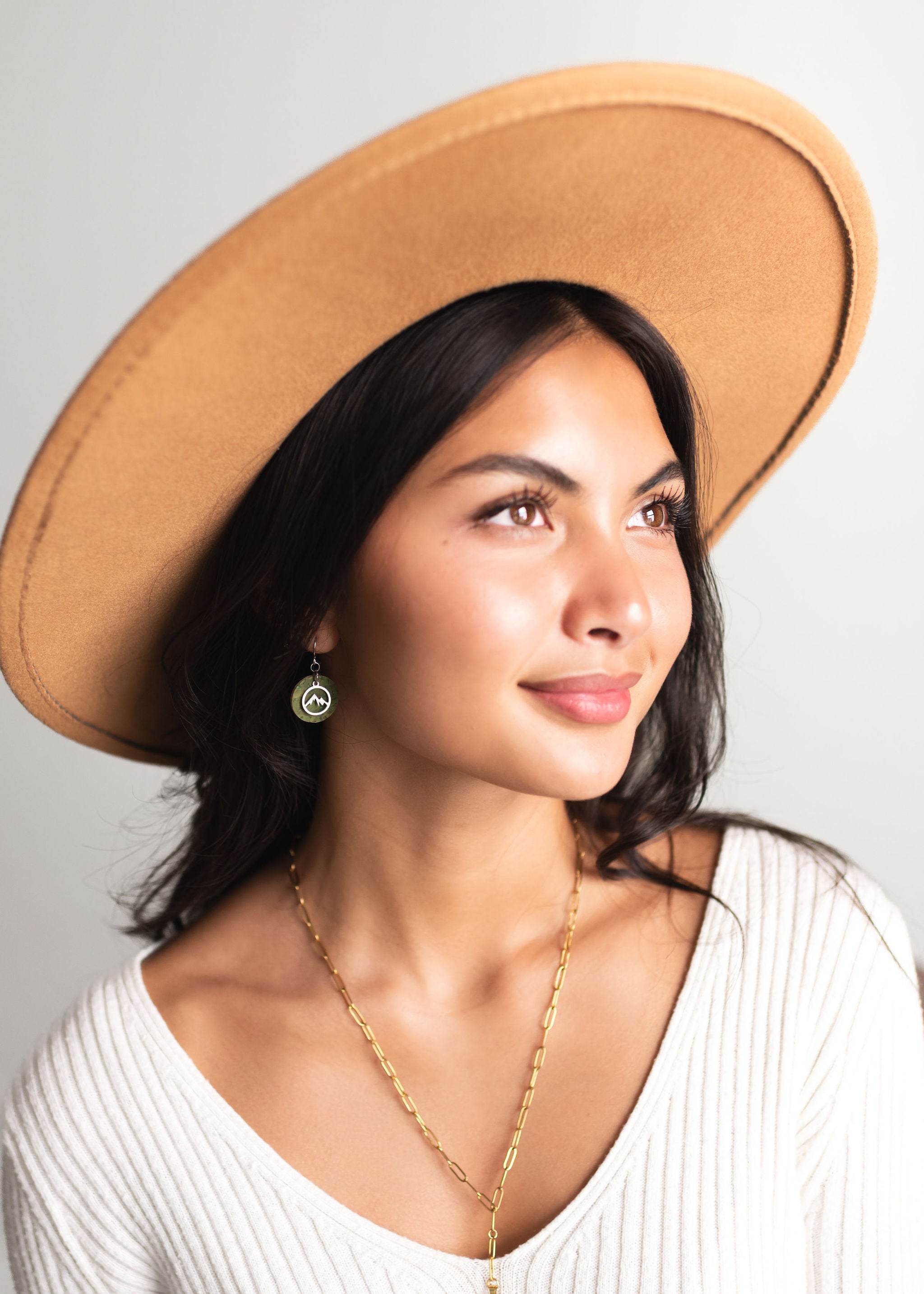 Cork Earrings - Small Round Green W/ Mountain Charm