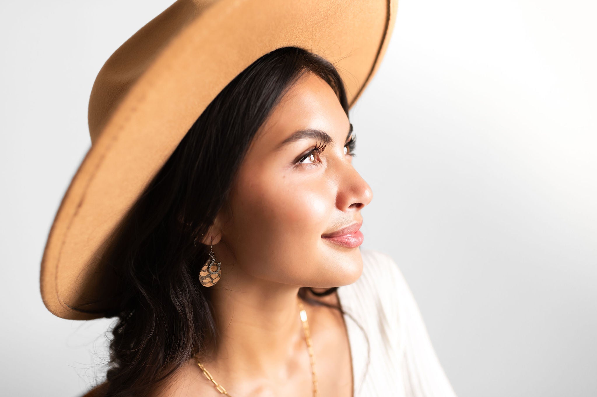 Cork Earrings - Small Teardrop W/ Horseshoe Charm