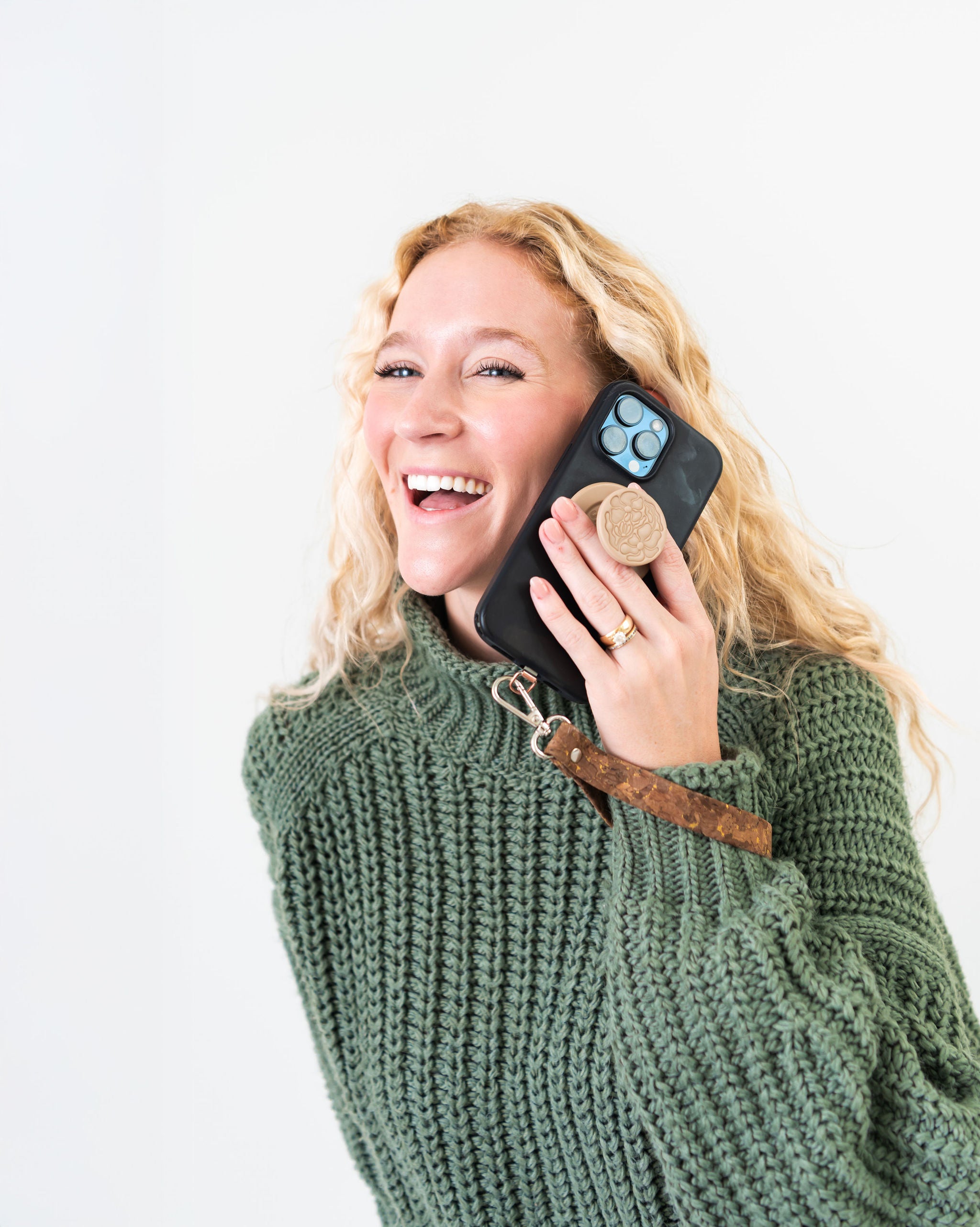 Cork Phone Wristlet Strap w/tether tab attachment--Natural