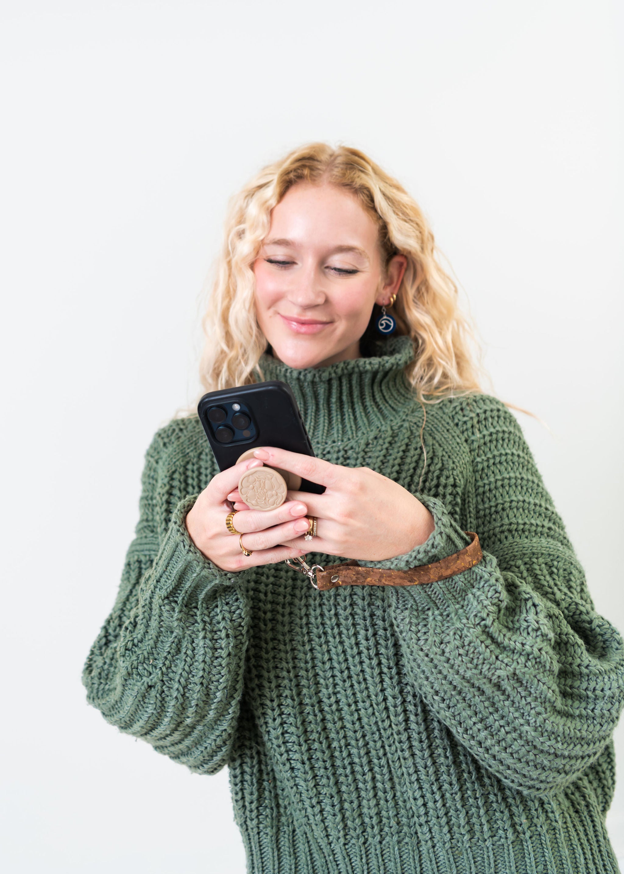 Cork Phone Wristlet Strap w/tether tab attachment--Natural