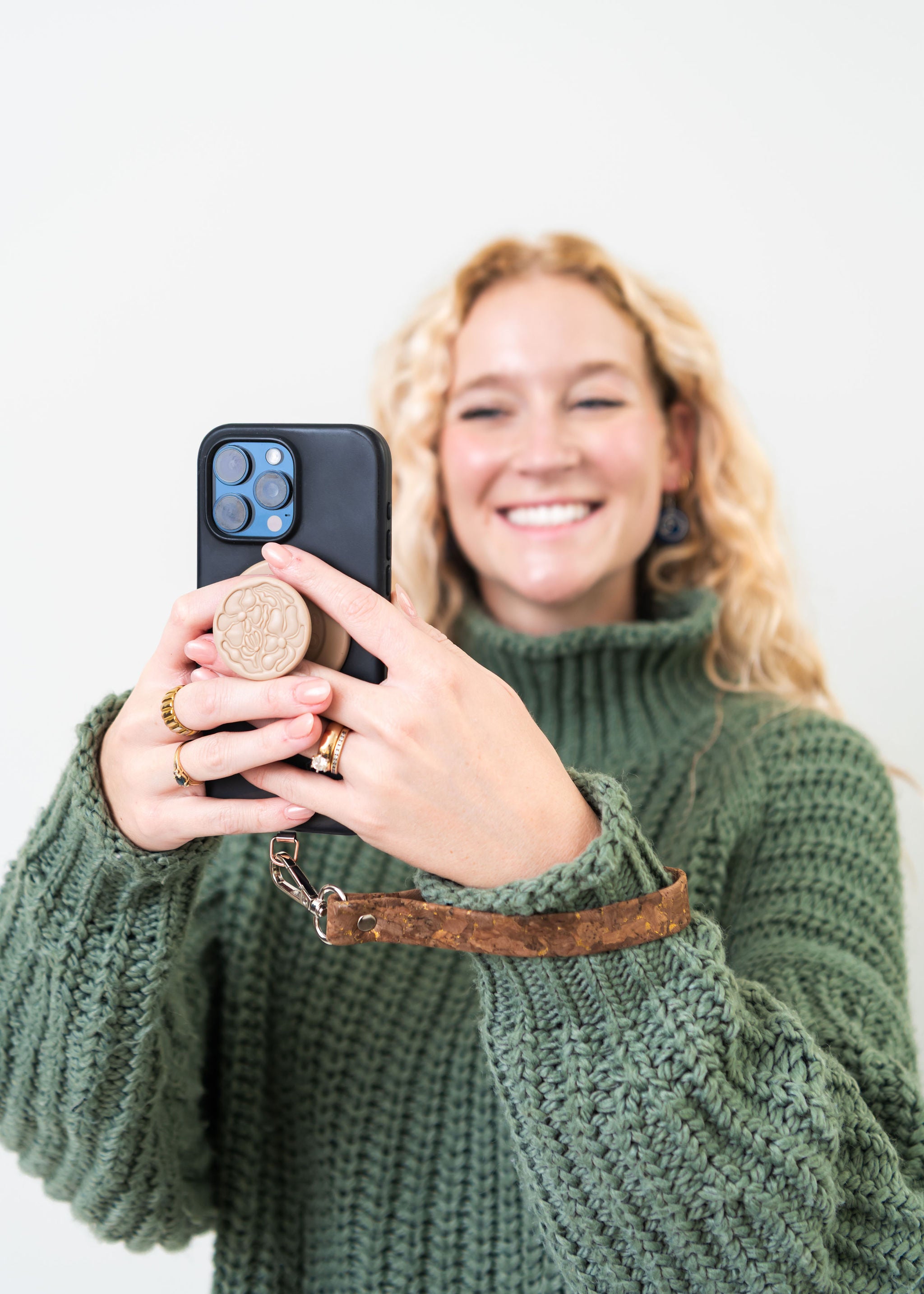 Cork Phone Wristlet Strap w/tether tab attachment--Natural