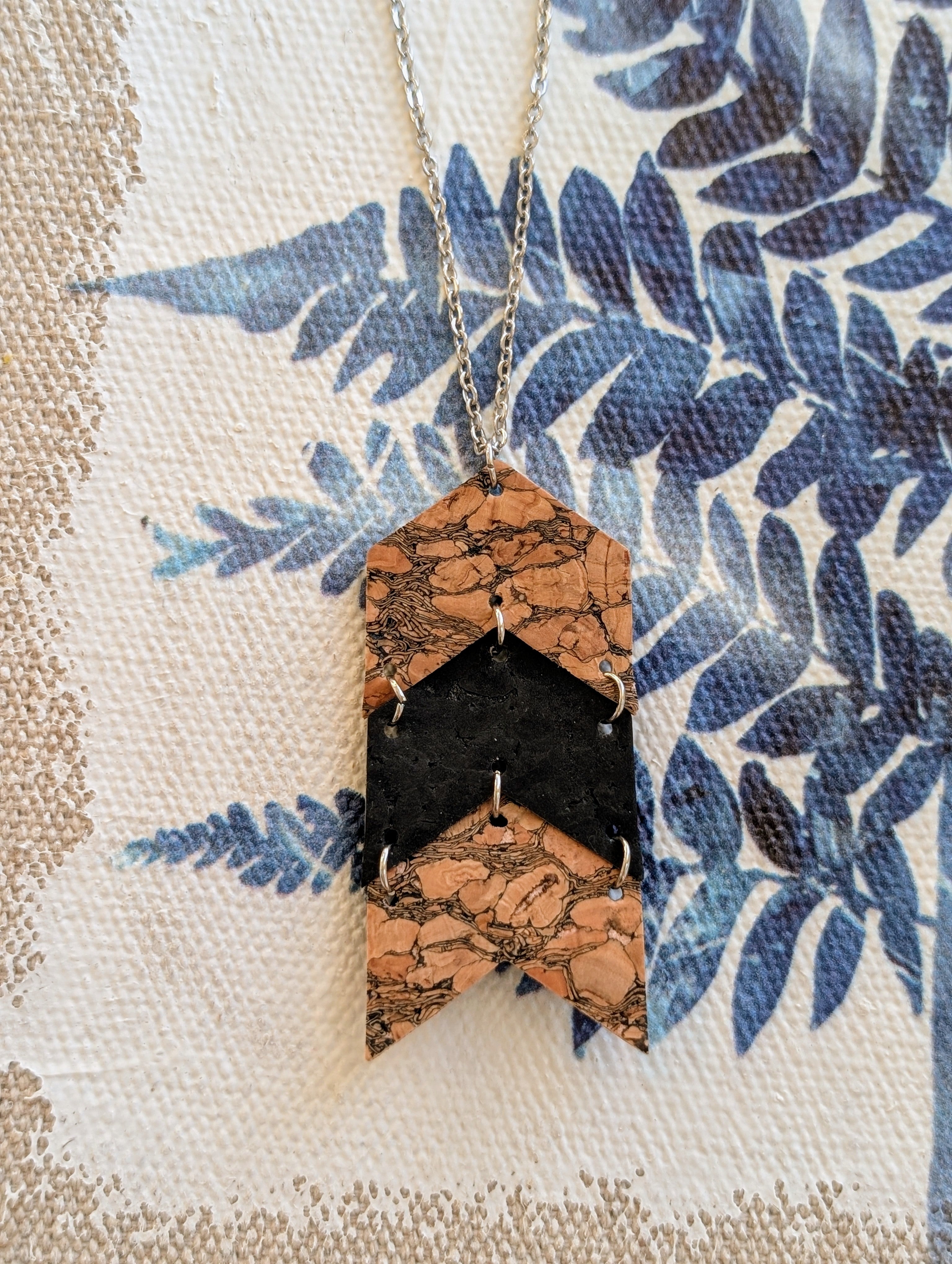 Cork Necklace-Chevron Marbled & Black