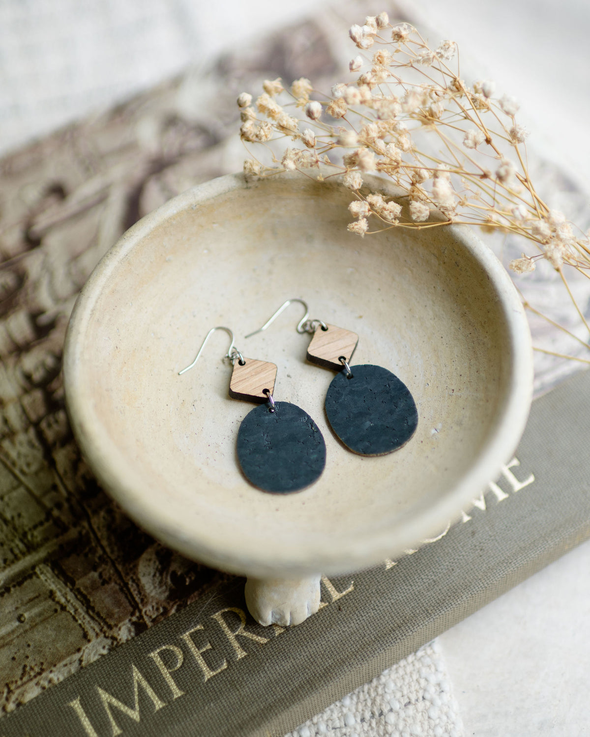Teal Oval W/ Oak Wood Earrings
