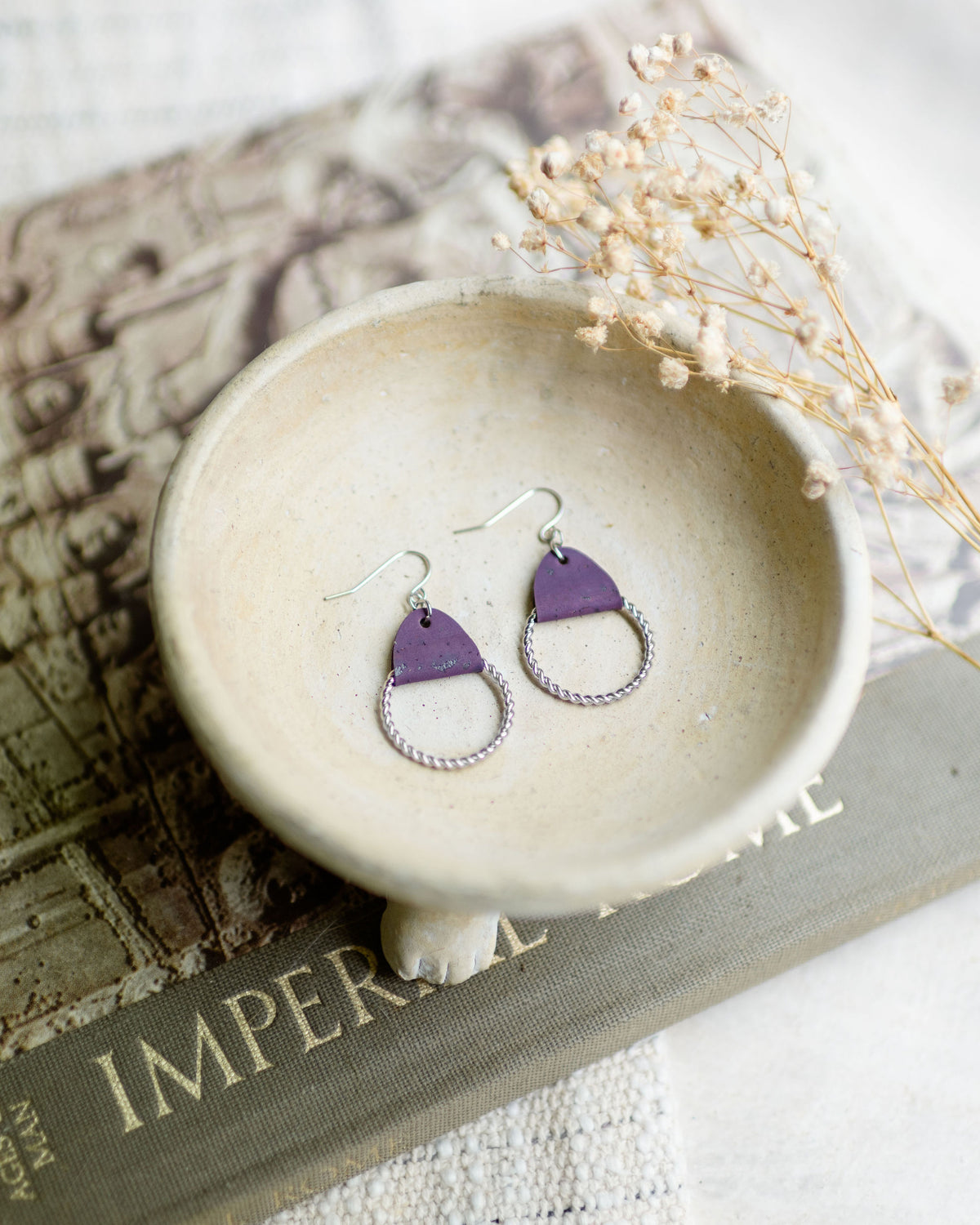 Twisted Hoop w/Purple Cork Earrings