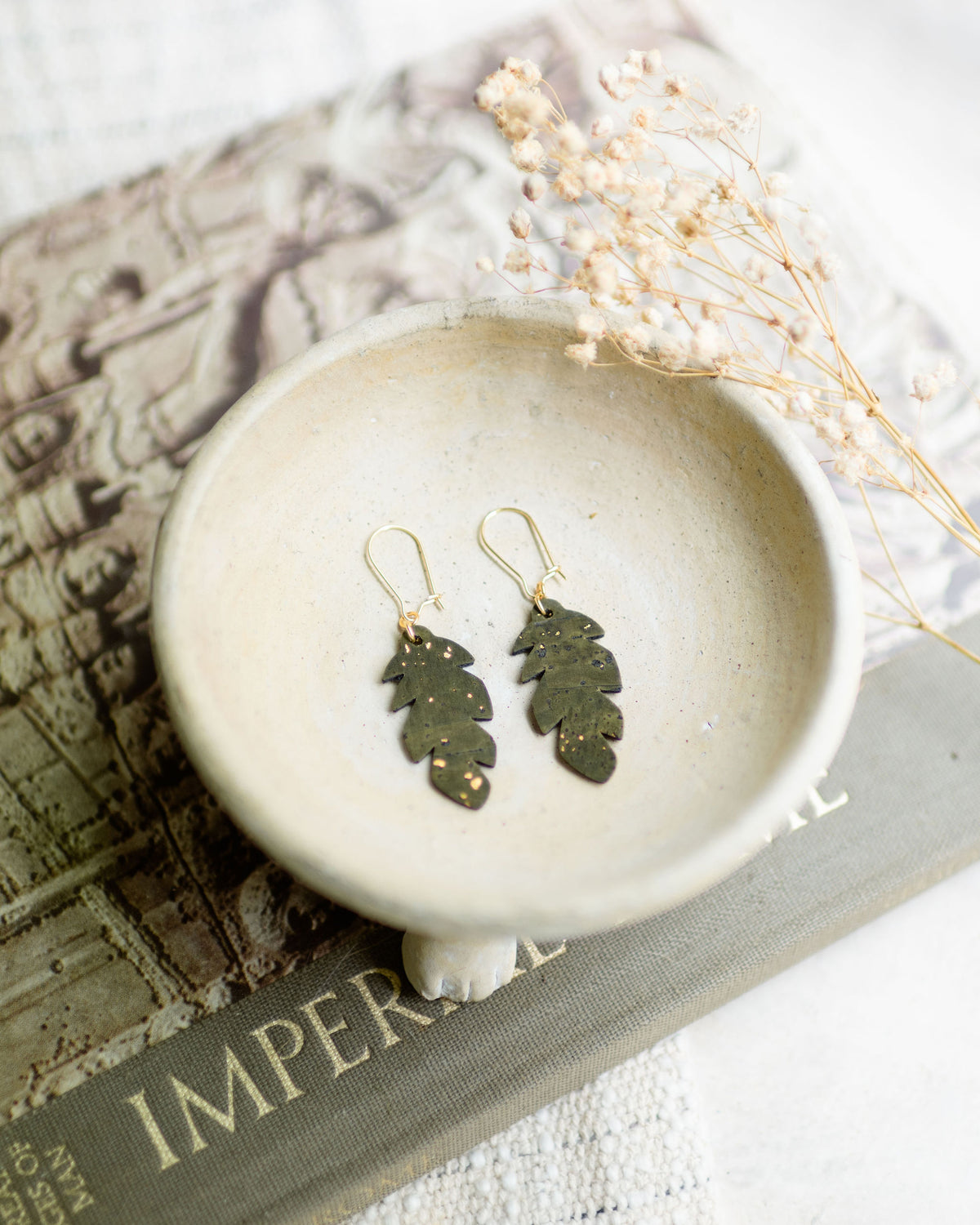 Green Leaf W/ Gold Earrings