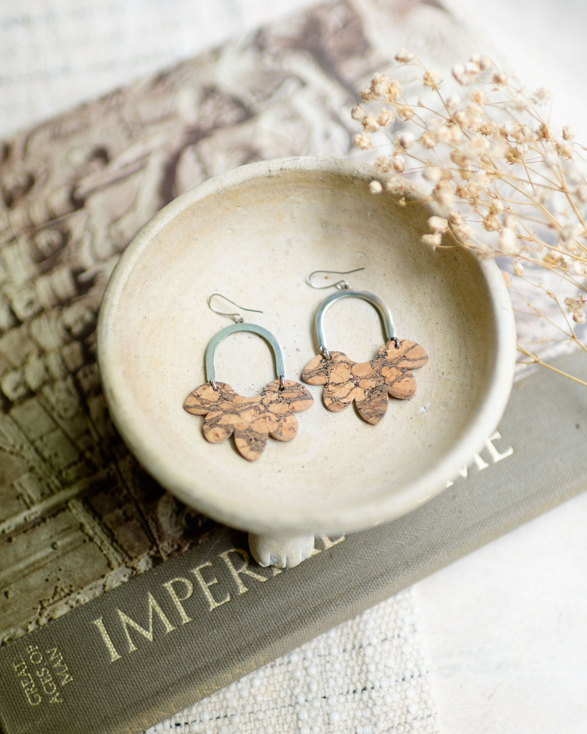 Split Flower Marbled Cork Earrings