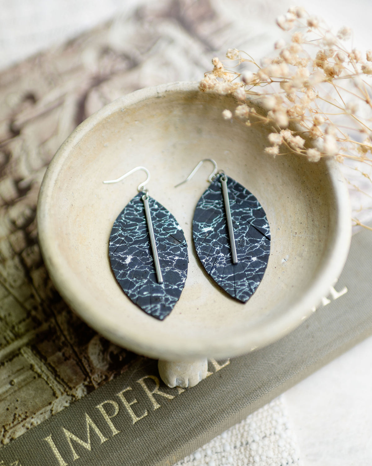 Fringe Navy w/Silver Earrings