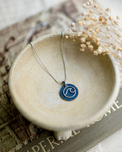 Blue w/Wave Charm Cork Necklace