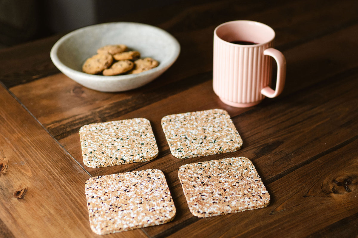 Set of 4 Cork Coasters--Recycled Flip Flops w/cork--Black & White