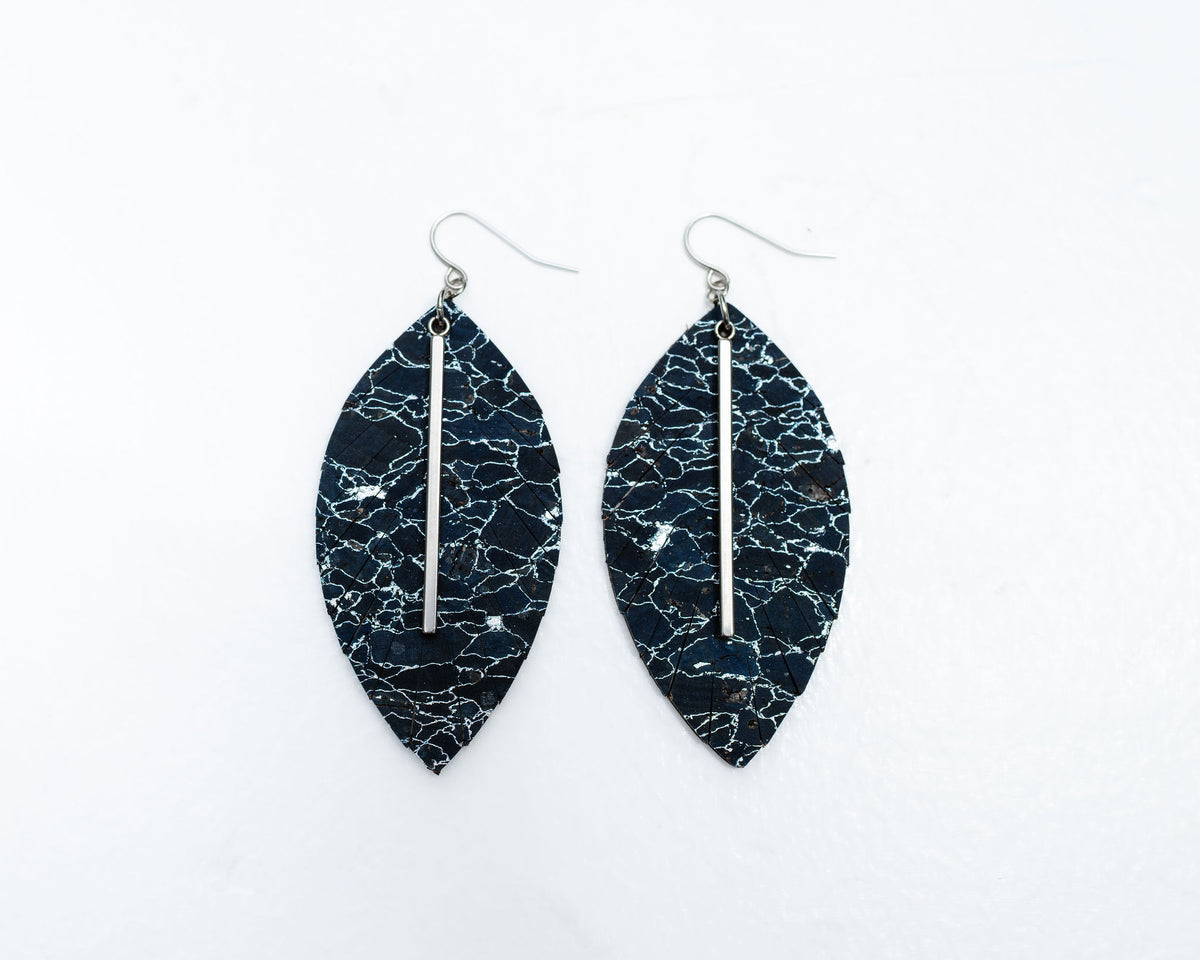 Fringe Navy w/Silver Earrings