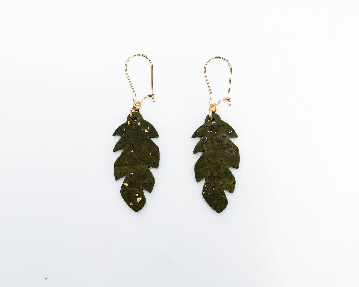 Green Leaf W/ Gold Earrings
