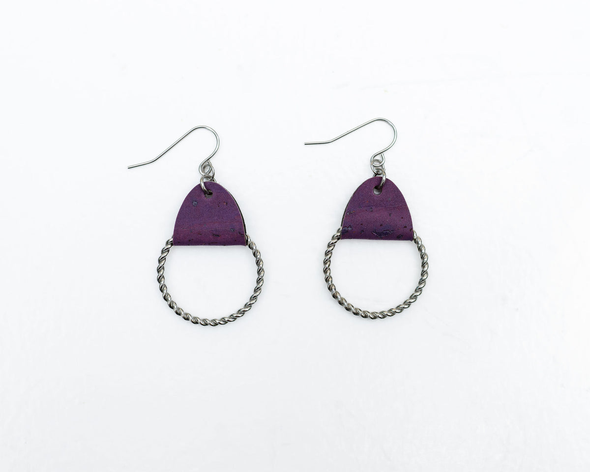 Twisted Hoop w/Purple Cork Earrings