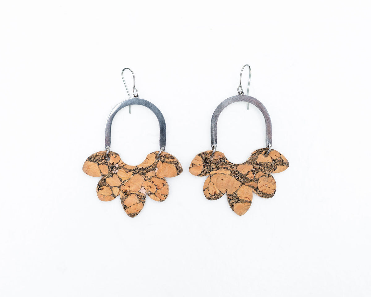 Split Flower Marbled Cork Earrings