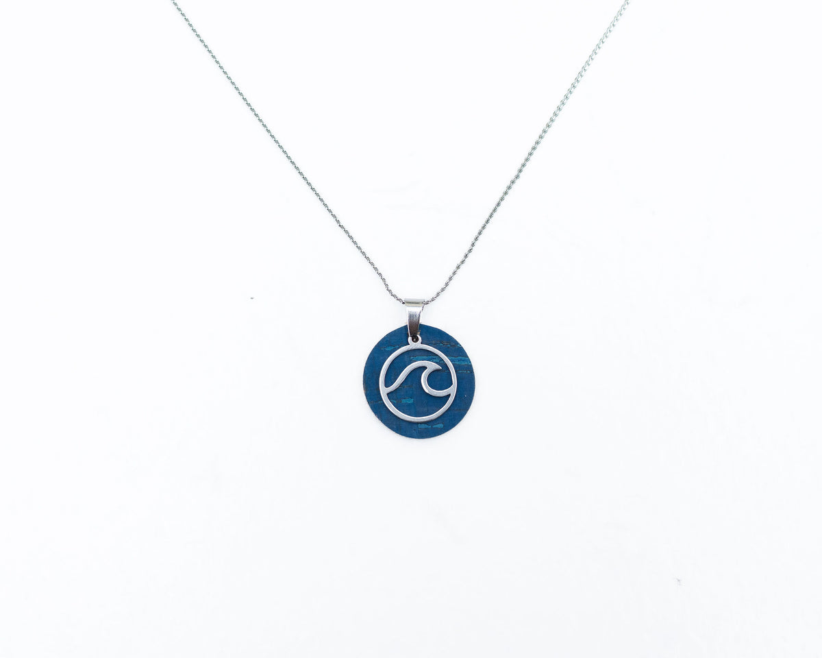 Blue w/Wave Charm Cork Necklace