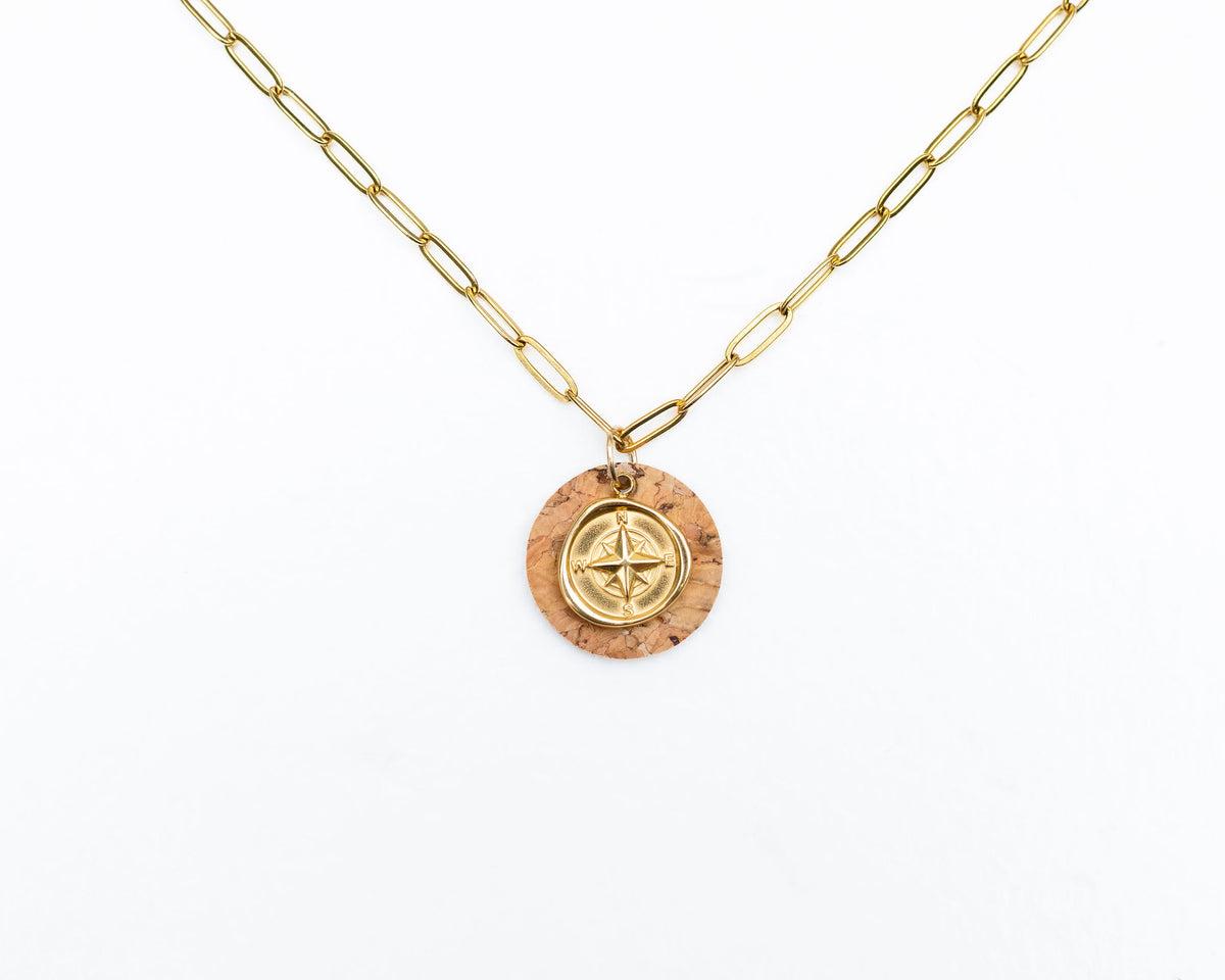 Paperclip w/Gold Compass Charm Necklace