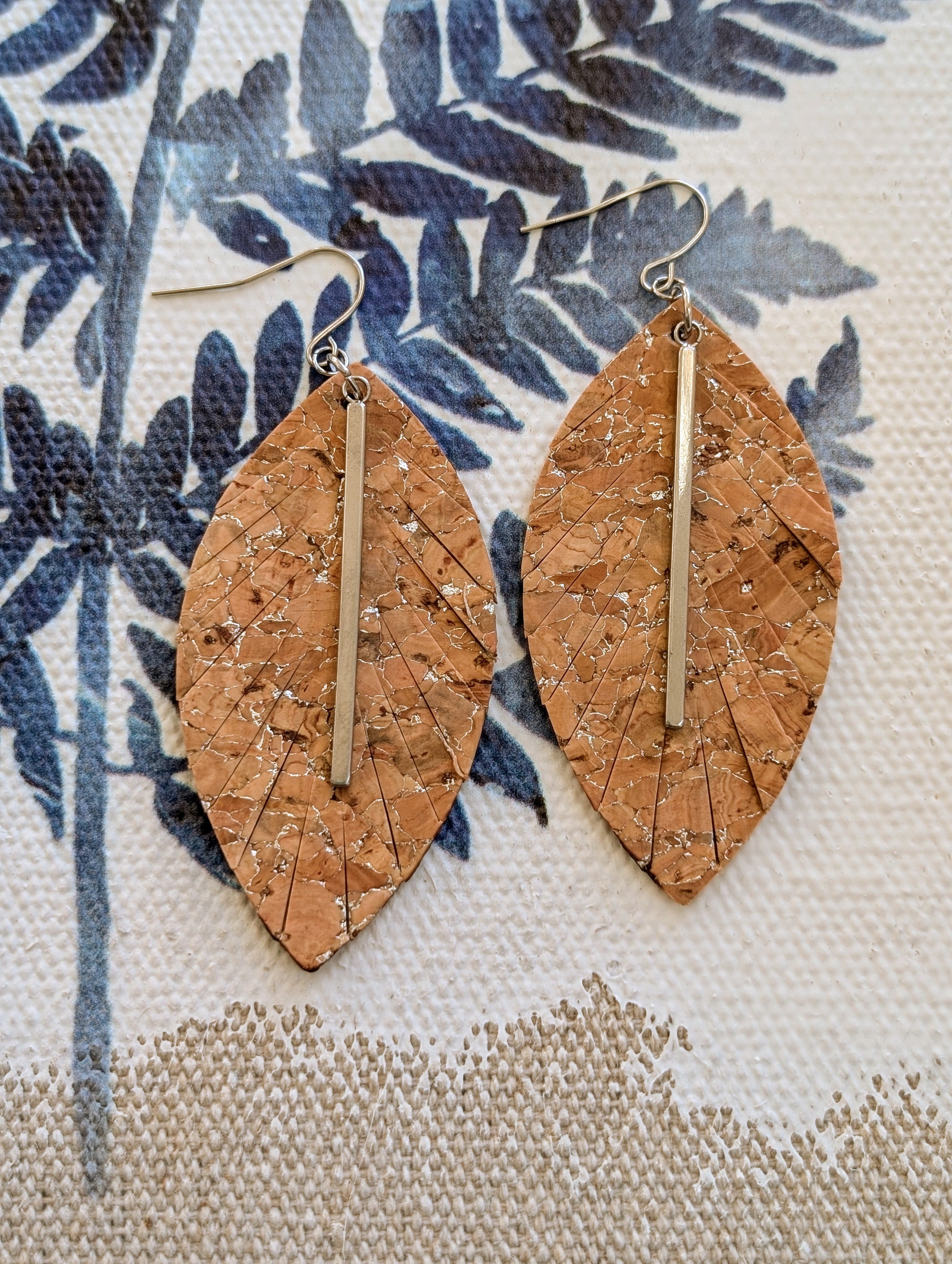 Cork Earrings - Fringe Silvered w/Silver Bar