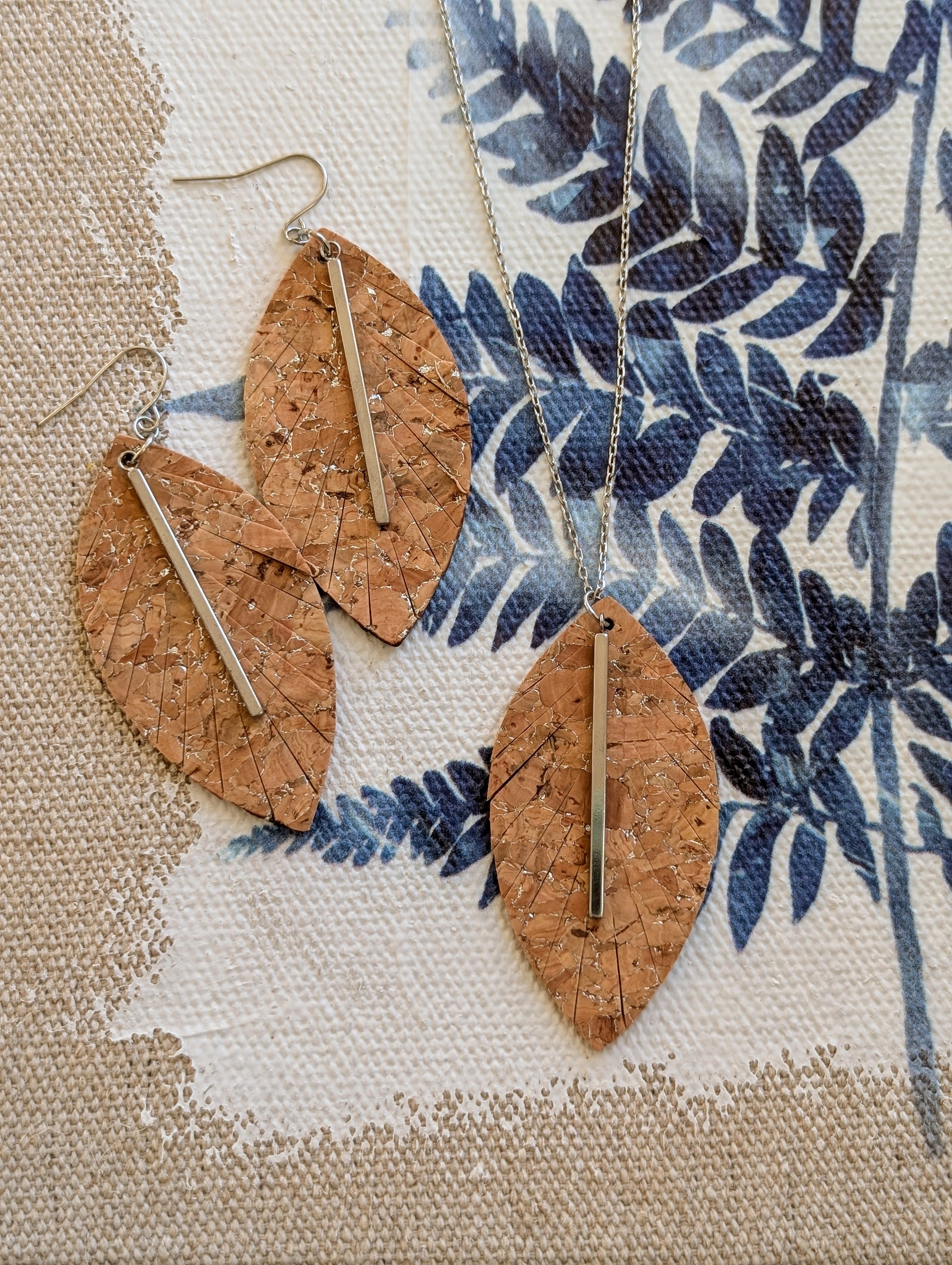 Cork Earrings - Fringe Silvered w/Silver Bar