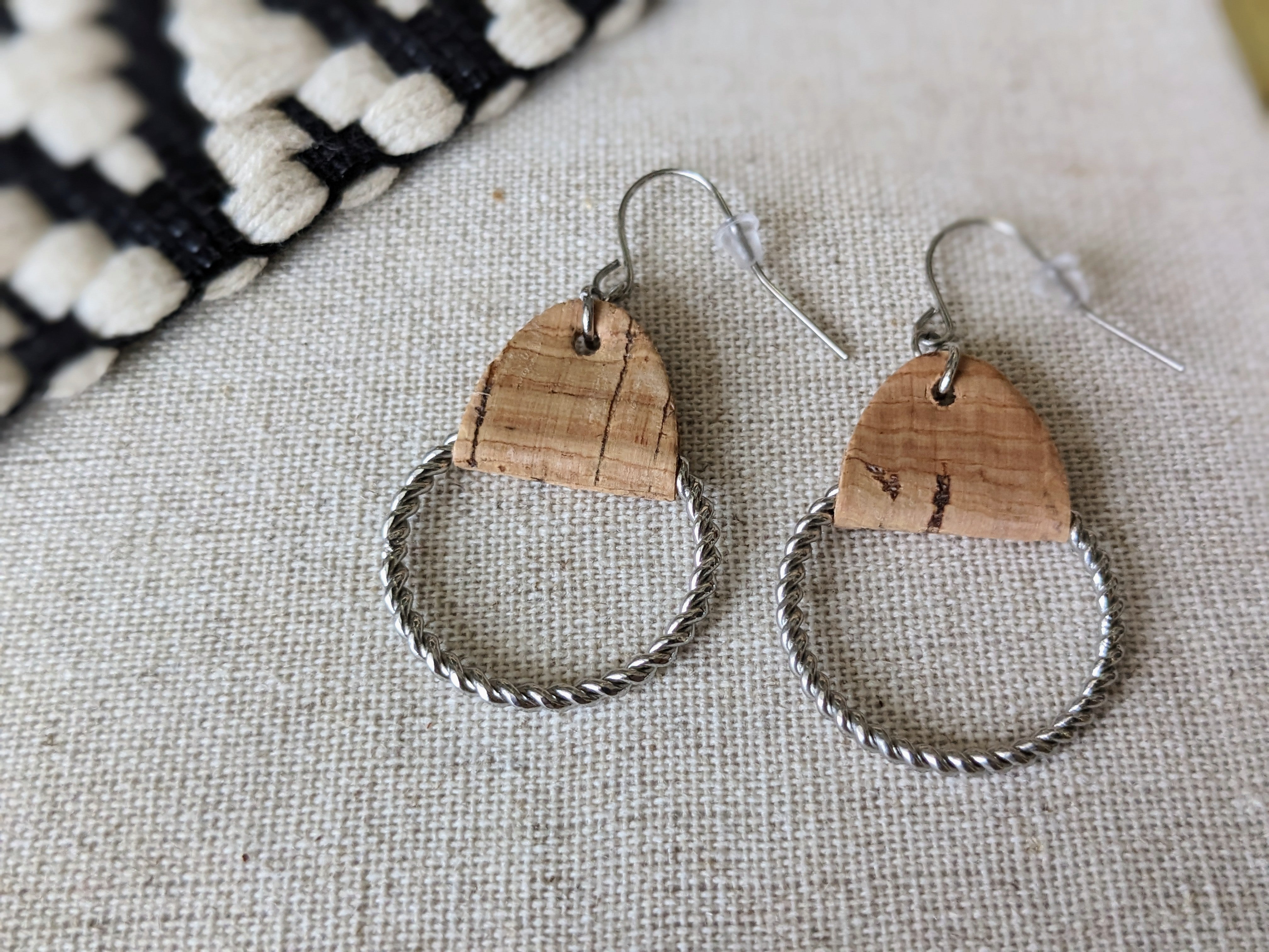 Cork Earrings-Twisted Hoop w/Natural cork