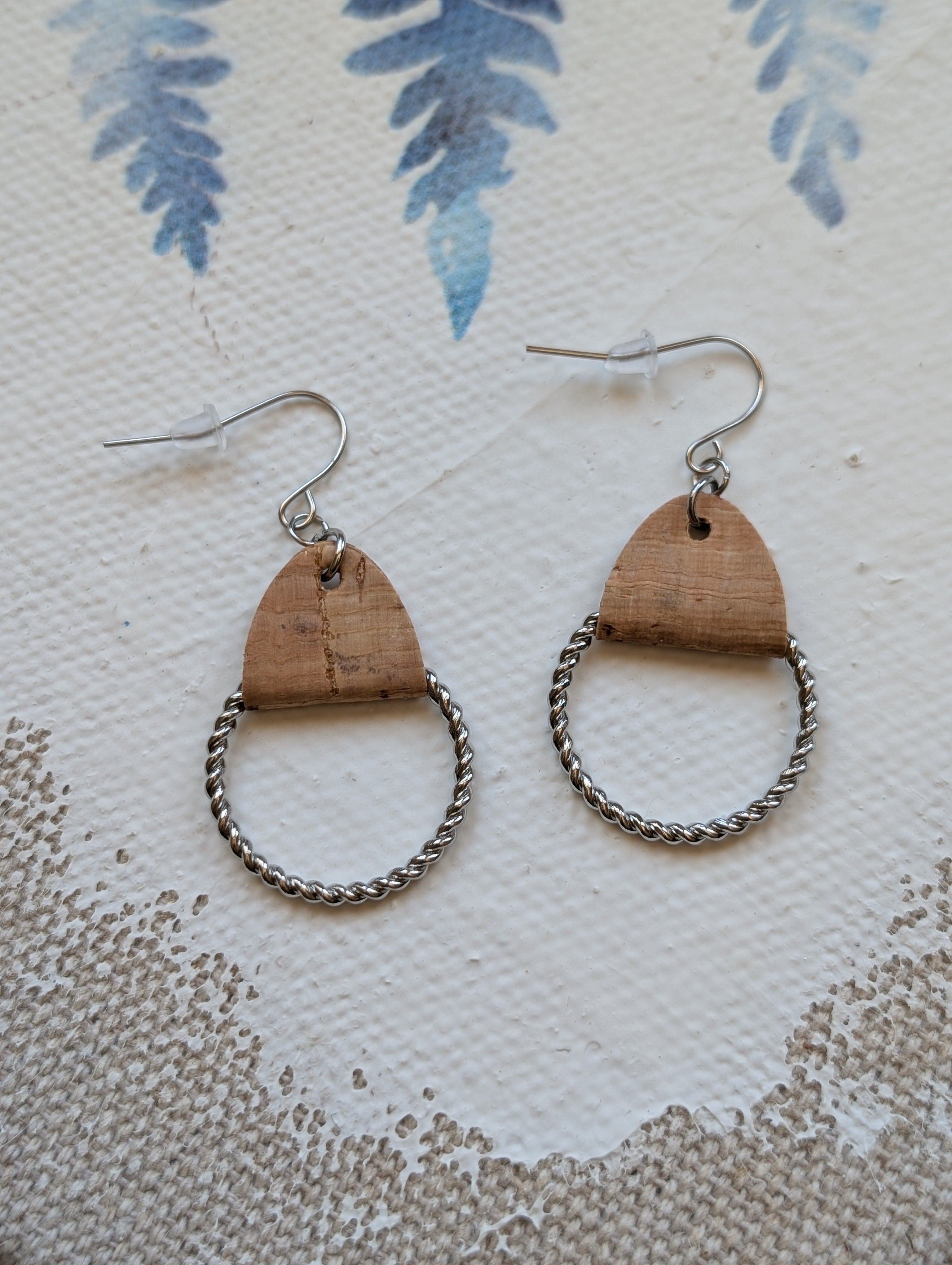 Cork Earrings-Twisted Hoop w/Natural cork