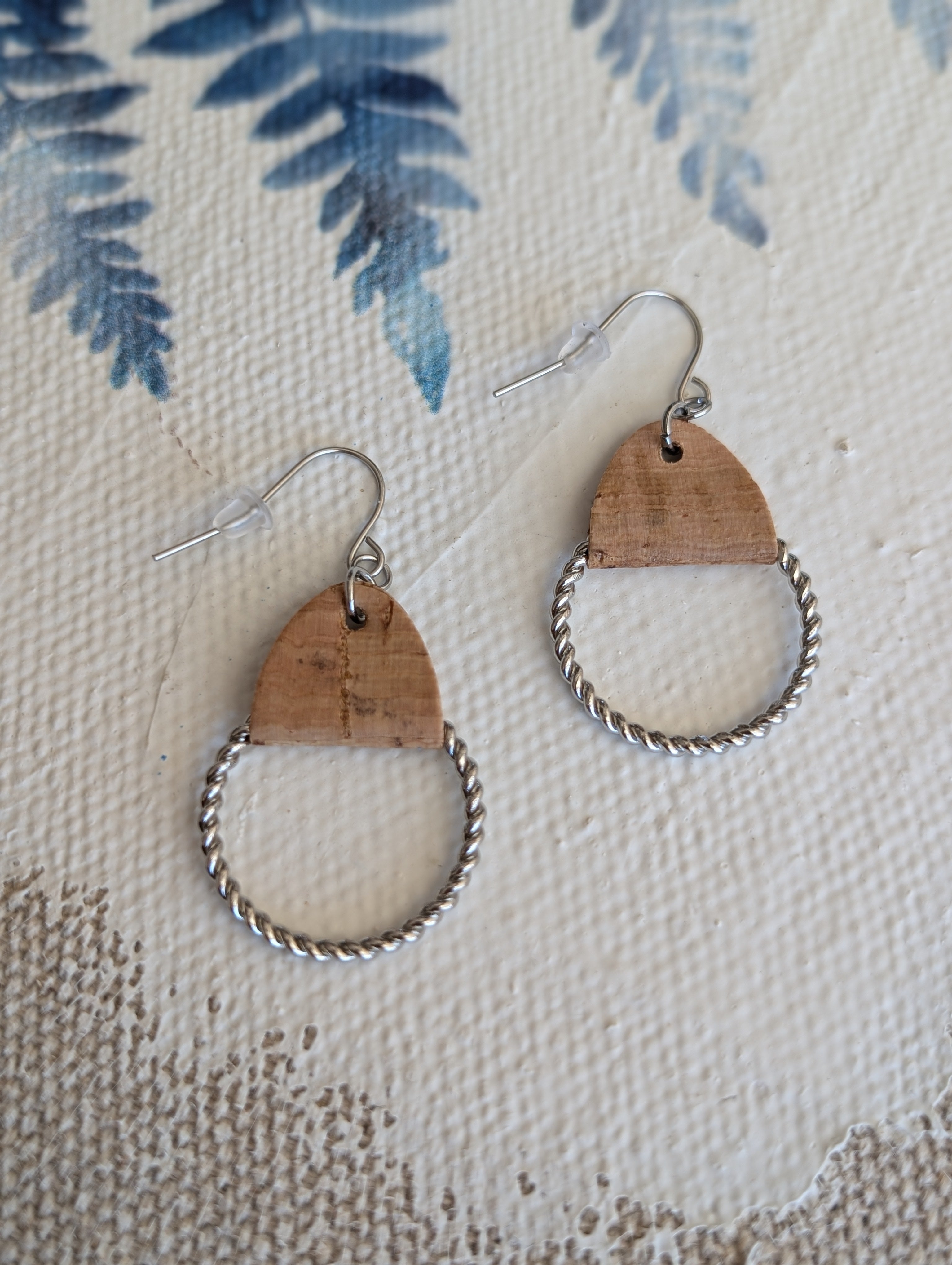 Cork Earrings-Twisted Hoop w/Natural cork