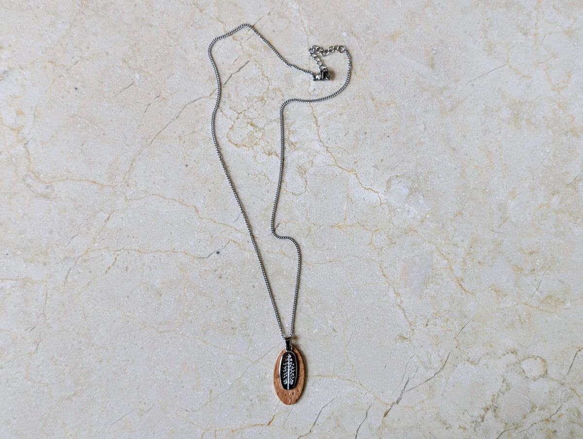 Silver Pine Tree Compass Charm Natural Cork Necklace