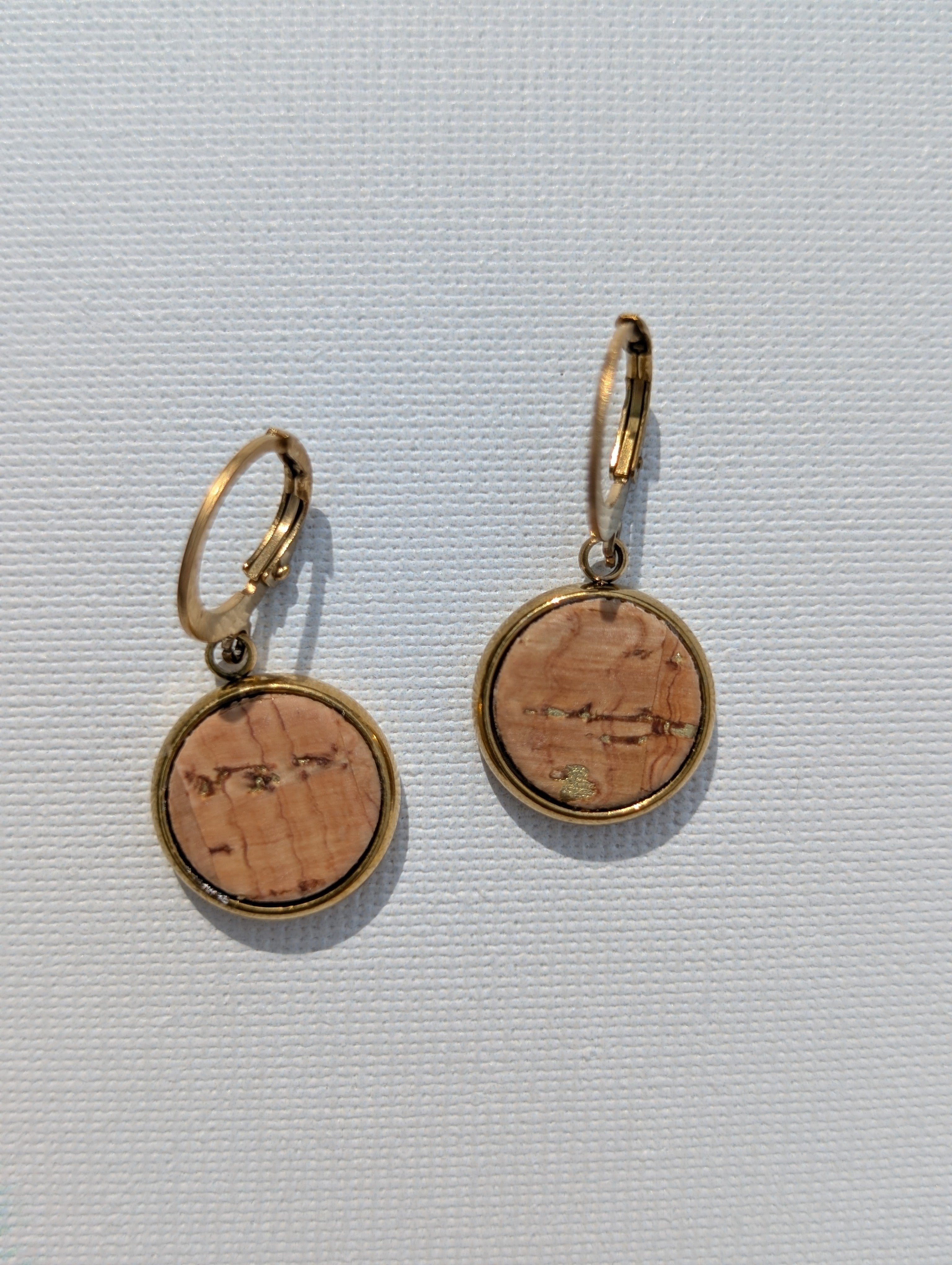 Cork Earrings-Round Dangle w/Natural Cork