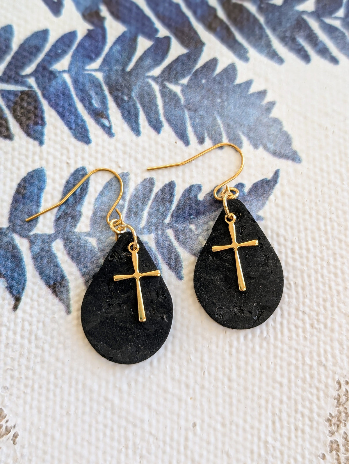 Cork Earrings - Small Teardrop W/ Cross Charm