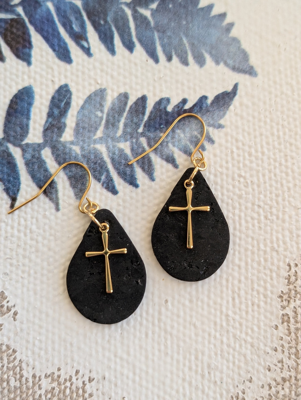 Cork Earrings - Small Teardrop W/ Cross Charm