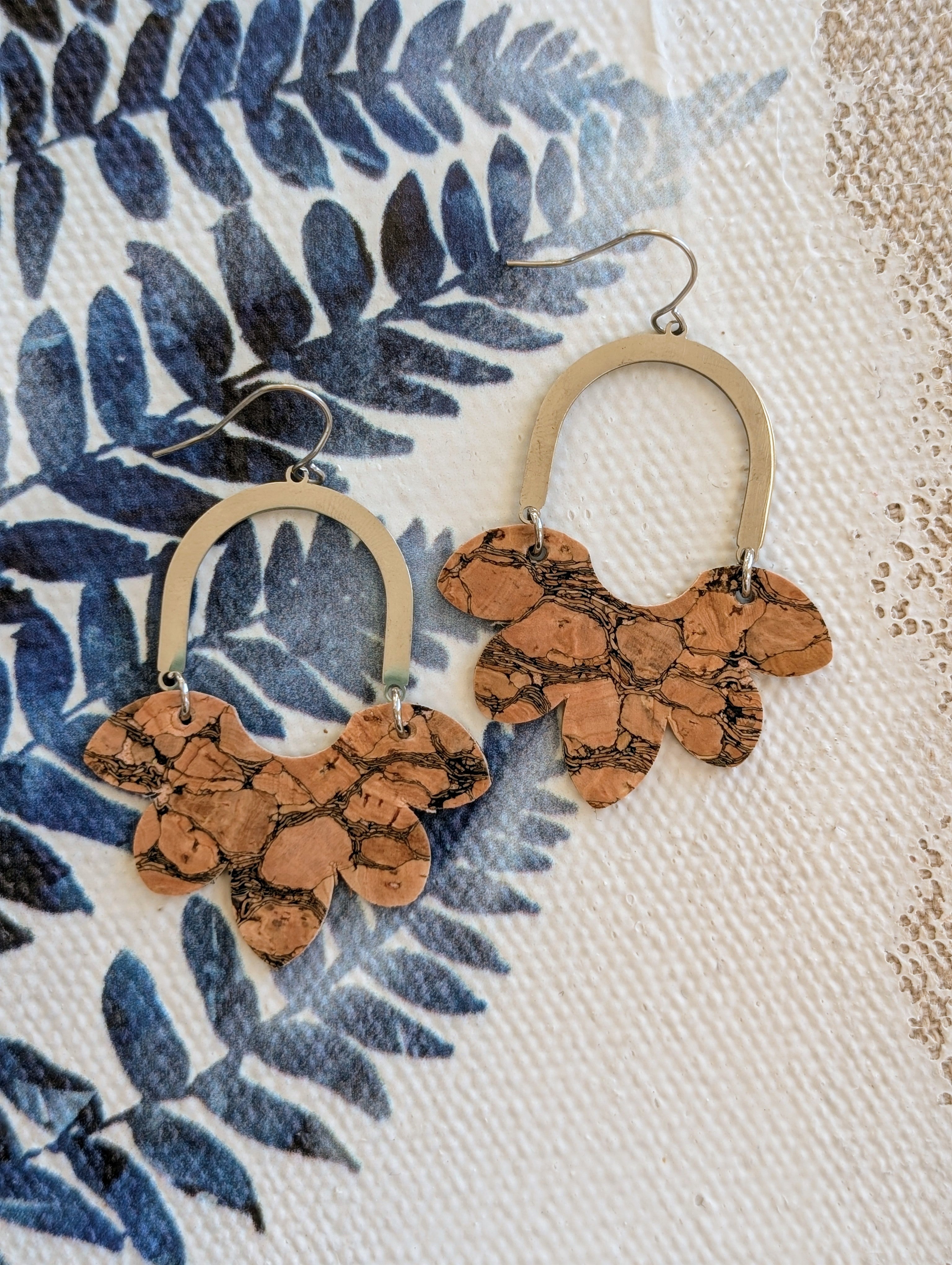 Cork Earrings-Split Flower