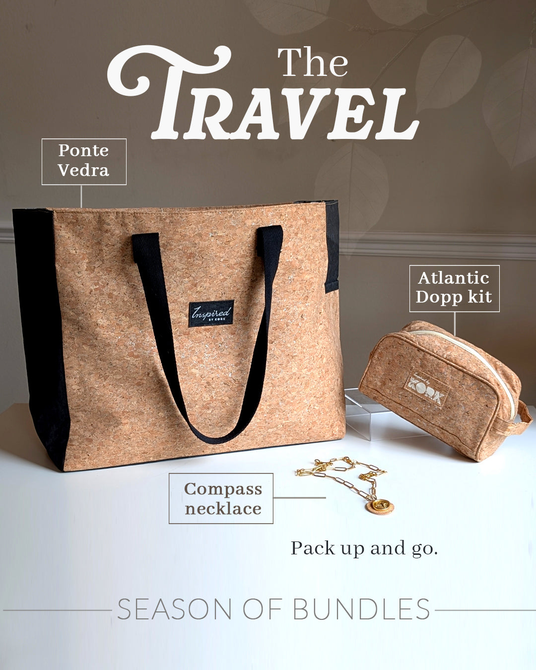 The Travel ( Ponte Vedra, Dopp OR Cosmetic & Compass Necklace
