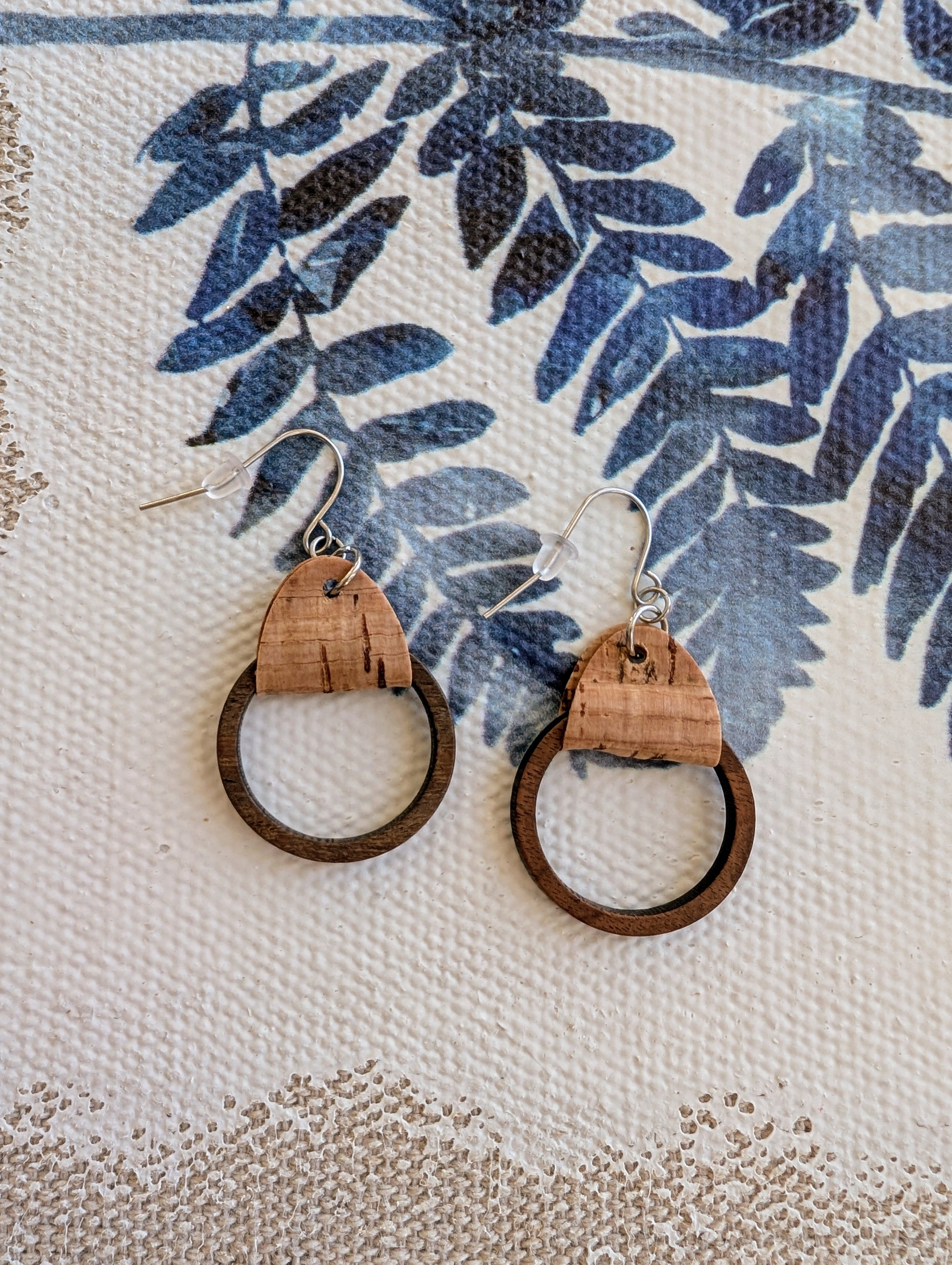 Cork Earrings-Wood Hoop w/Natural cork