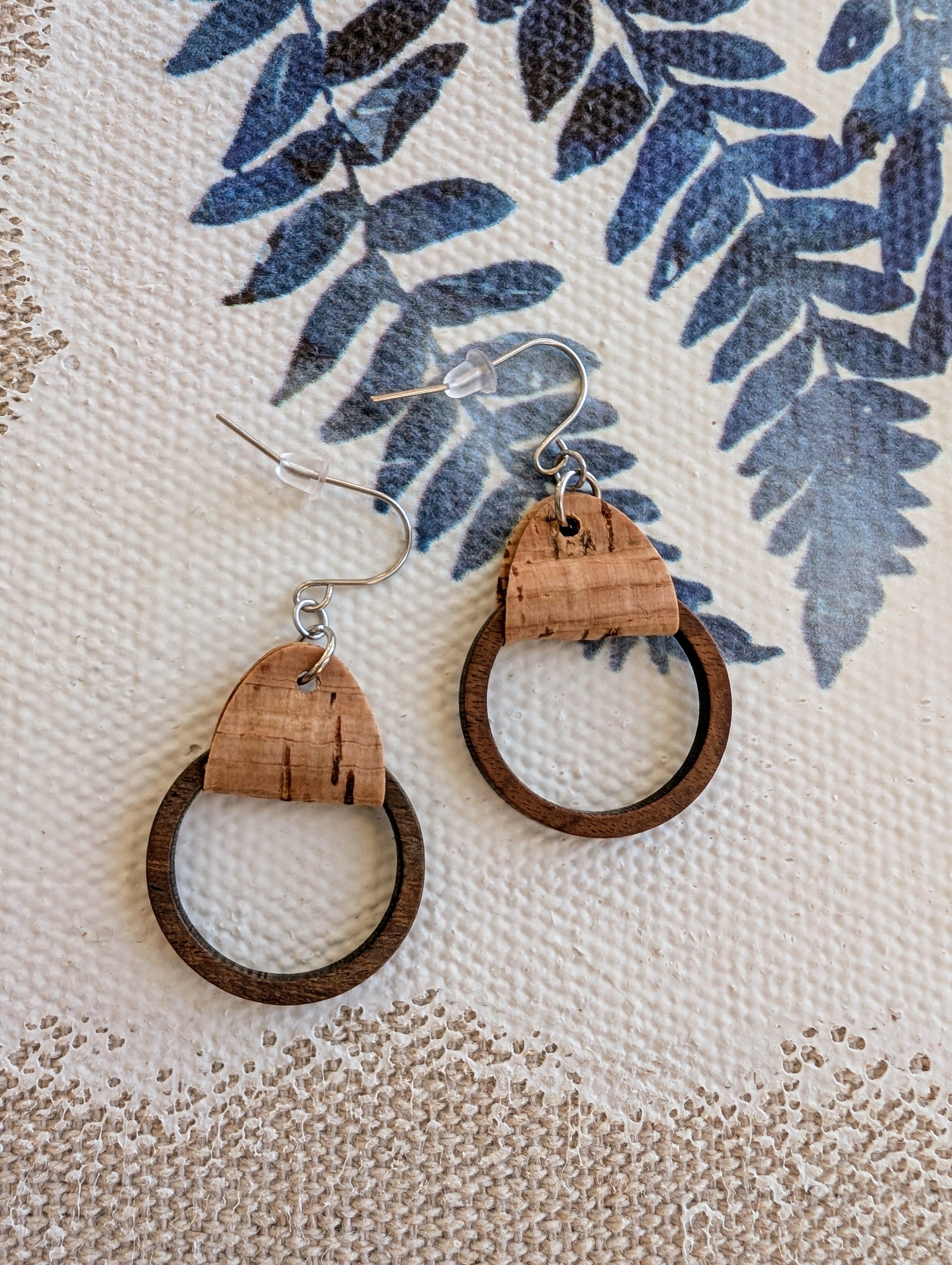 Cork Earrings-Wood Hoop w/Natural cork