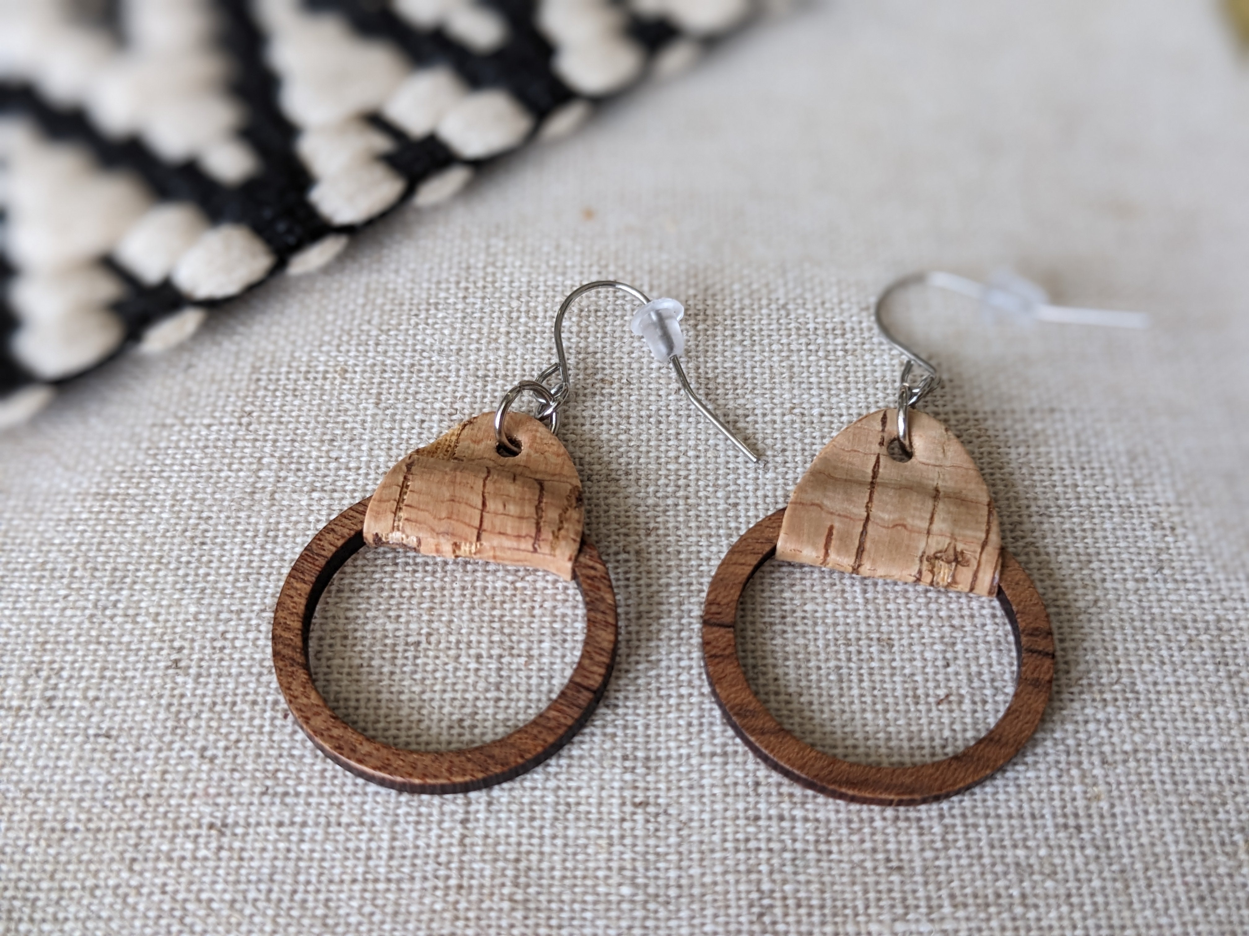 Cork Earrings-Wood Hoop w/Natural cork
