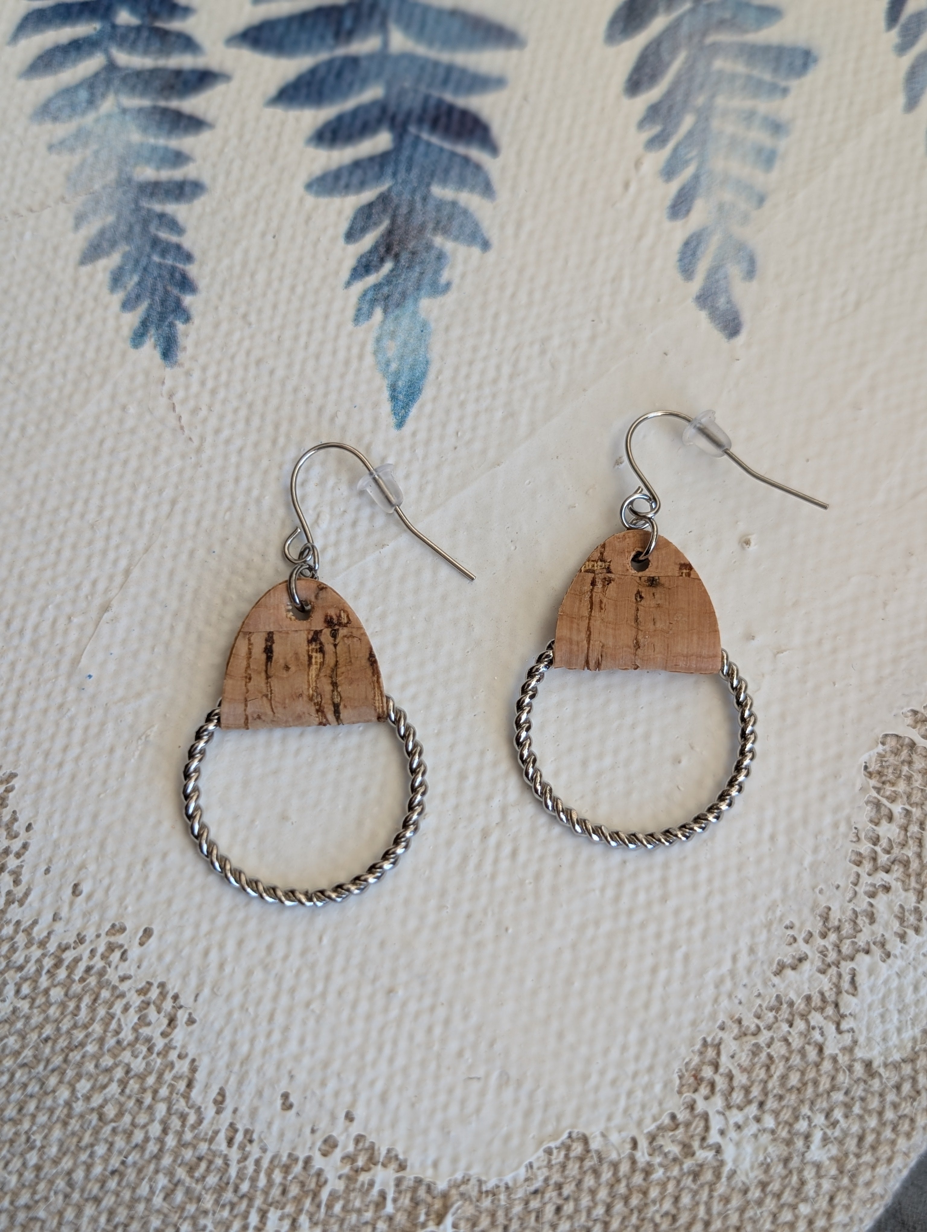 Cork Earrings-Twisted Hoop w/Natural cork