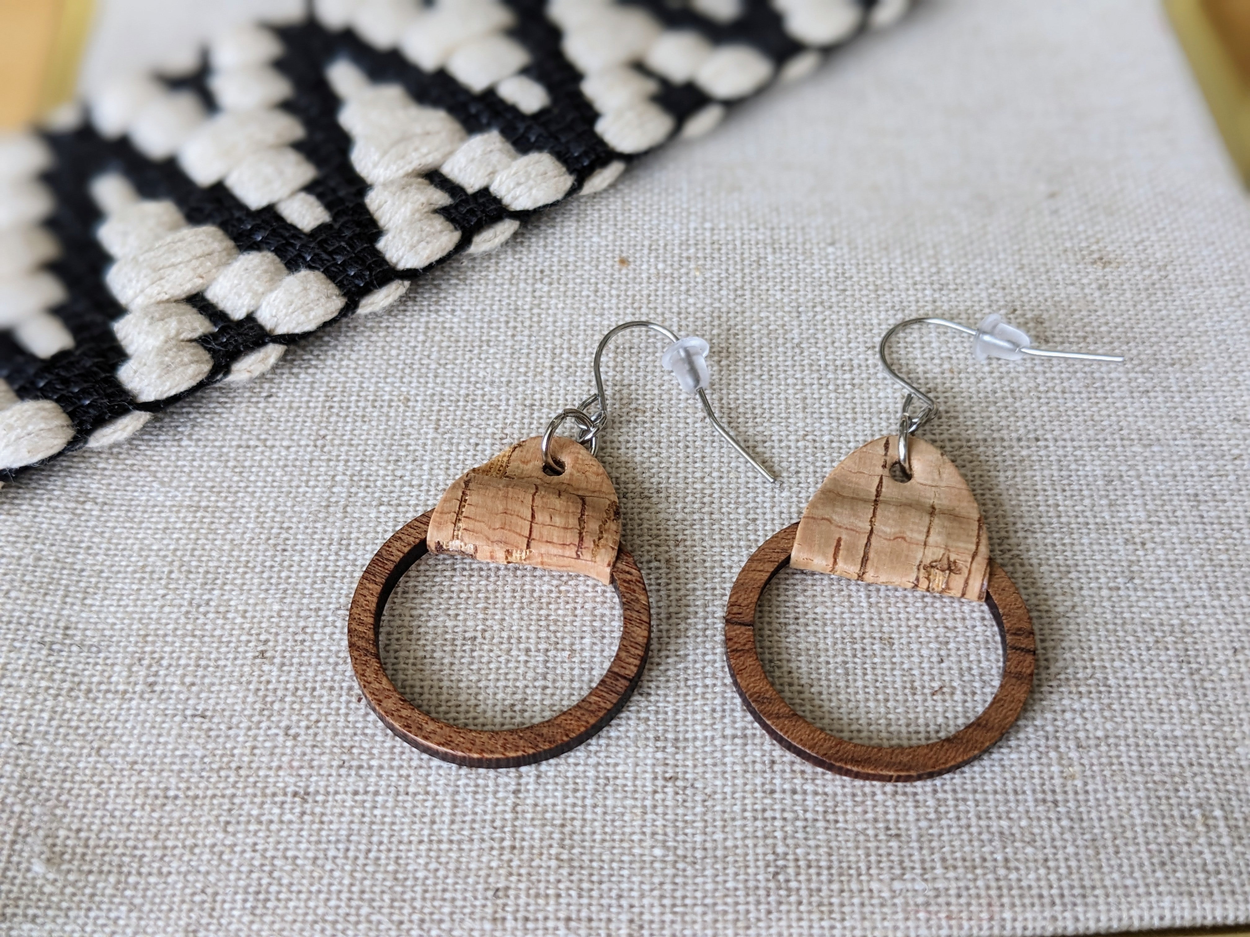 Cork Earrings-Wood Hoop w/Natural cork