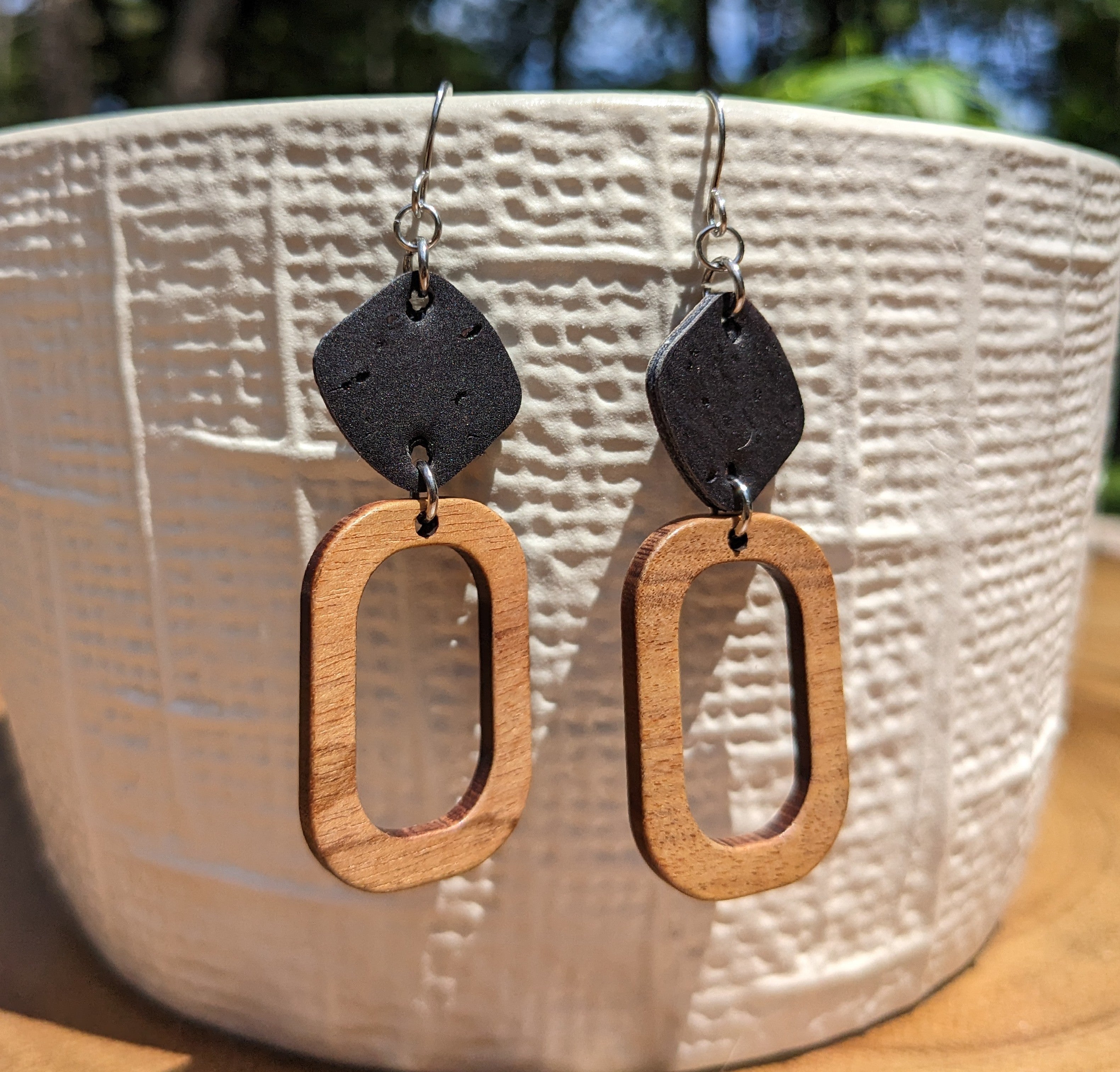 Cork Earrings-Wood w/Black cork Diamond